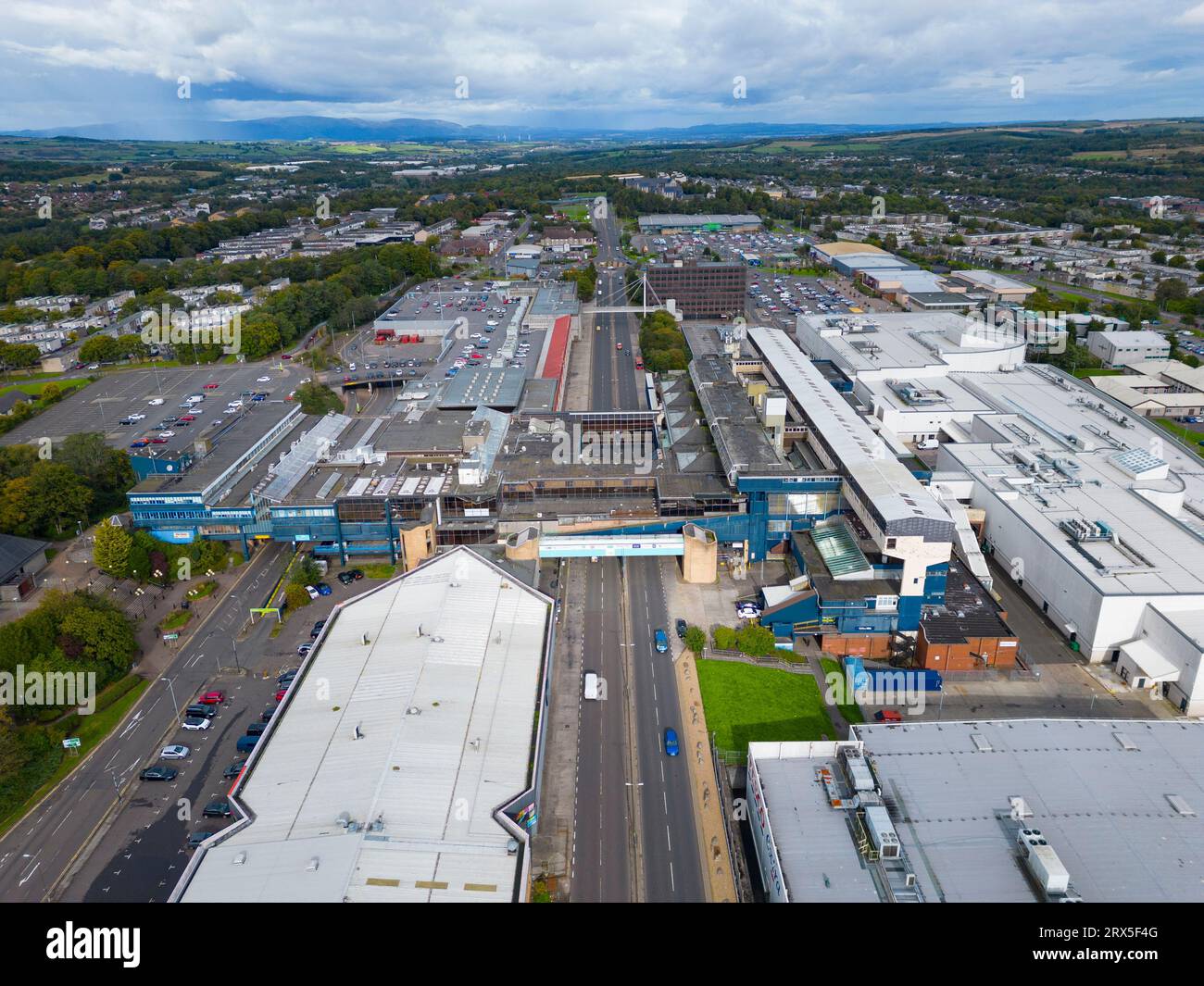 Aerial view of retail park including The Centre Cumbernauld shopping