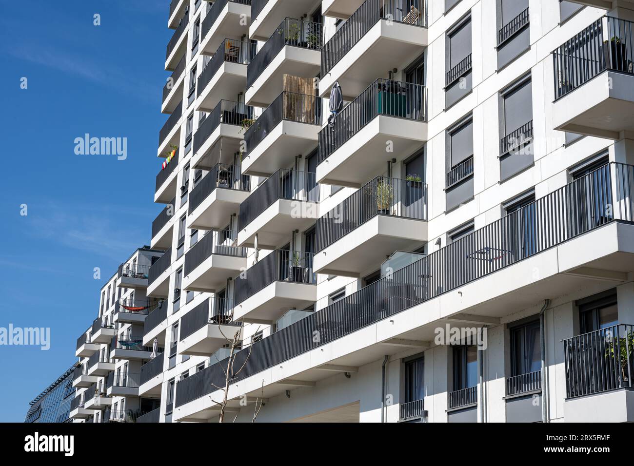 Modern white apartment building seen in Berlin, Germany Stock Photo