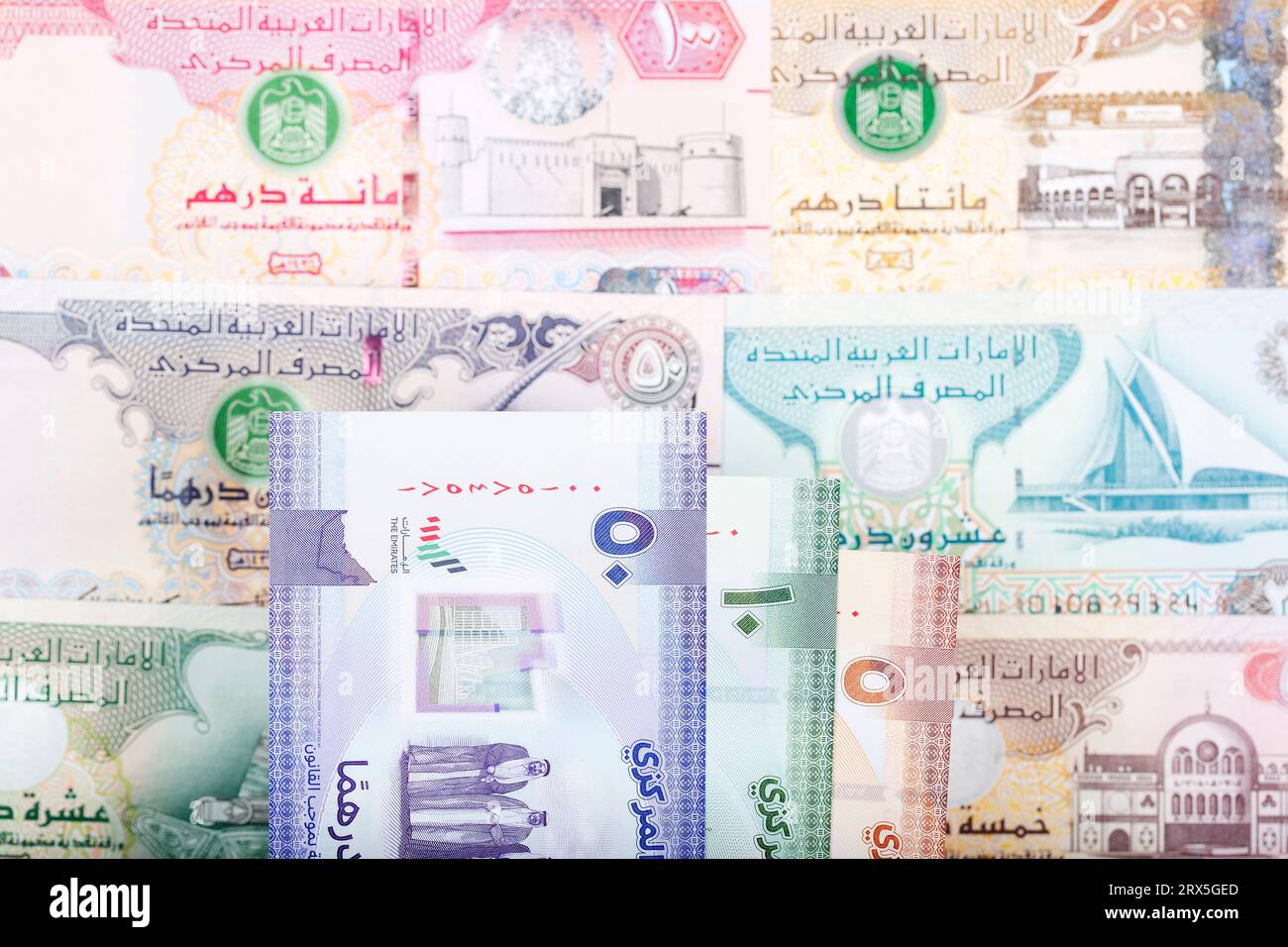United Arab Emirates money - dirham a business background Stock Photo