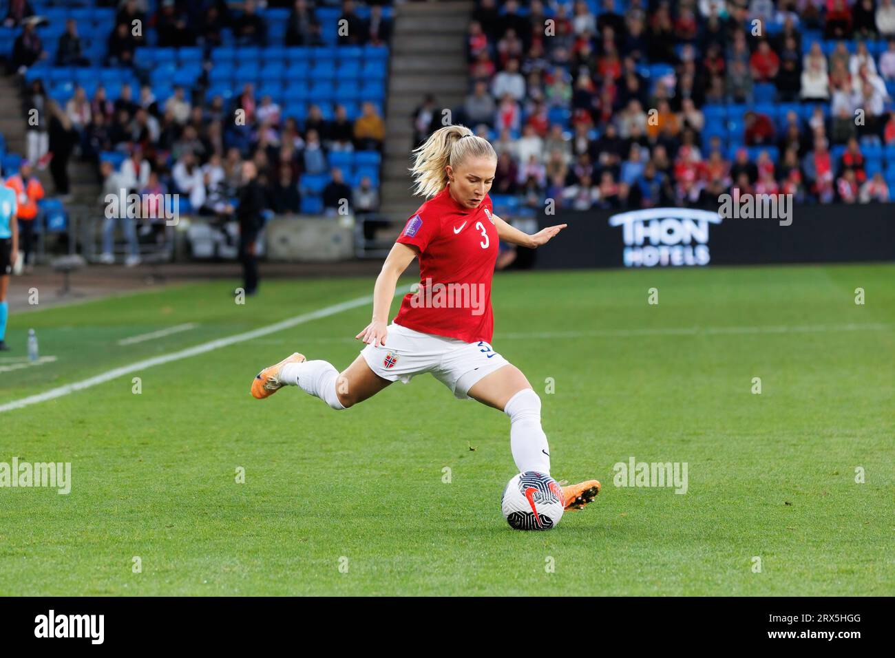 Oslo, Norway. 22nd Sep, 2023. Thea Bjelde (3) of Norway seen during the UEFA Nations League match between Norway and Austria at Ullevaal Stadion in Oslo. (Photo Credit: Gonzales Photo/Alamy Live News Stock Photo