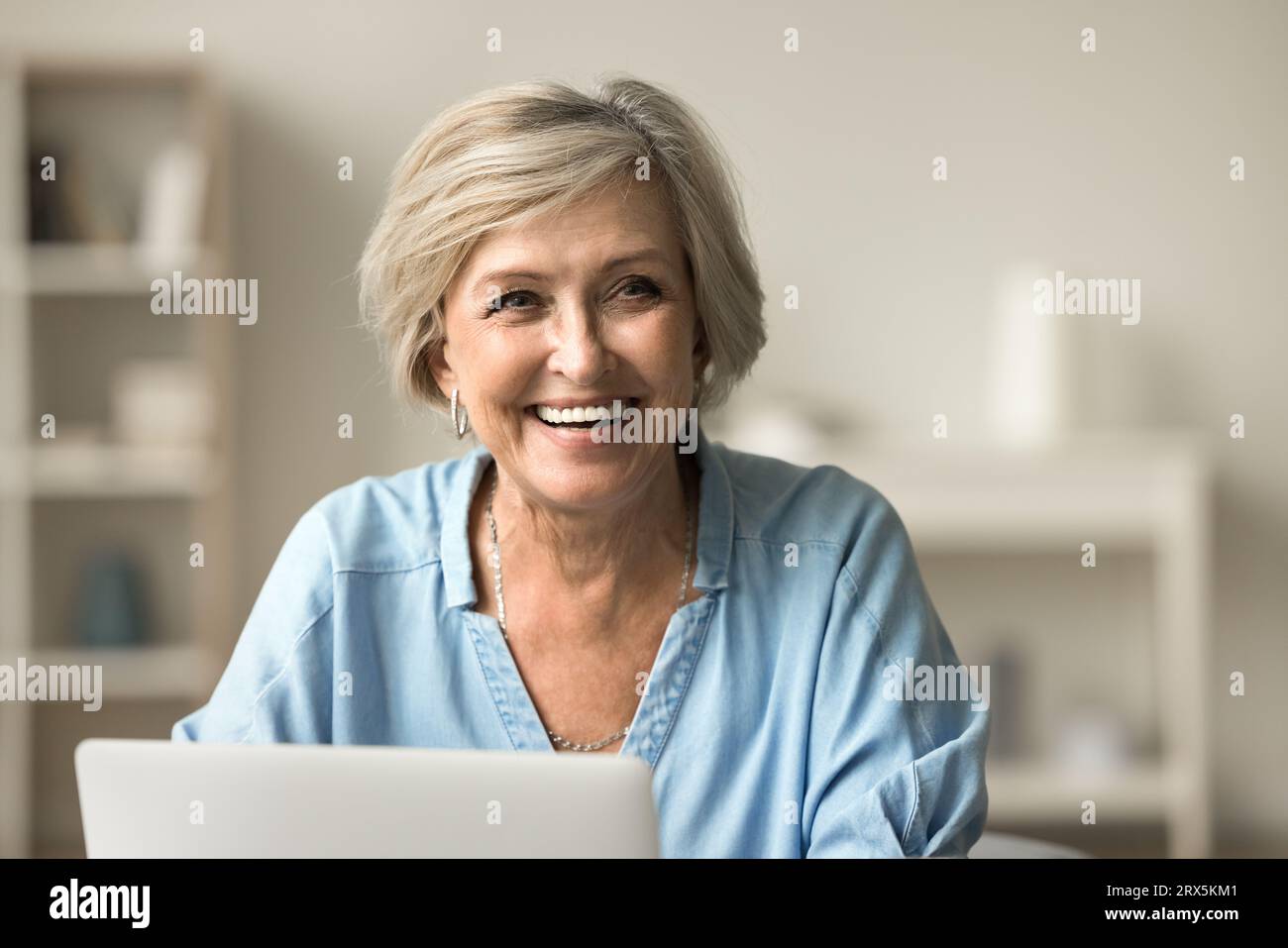 Beautiful Portrait of Pretty and Sweet Senior Mature Woman in Middle Age  Around 70 Years Old Smiling Happy and Friendly at Home Stock Image - Image  of camera, people: 107266683