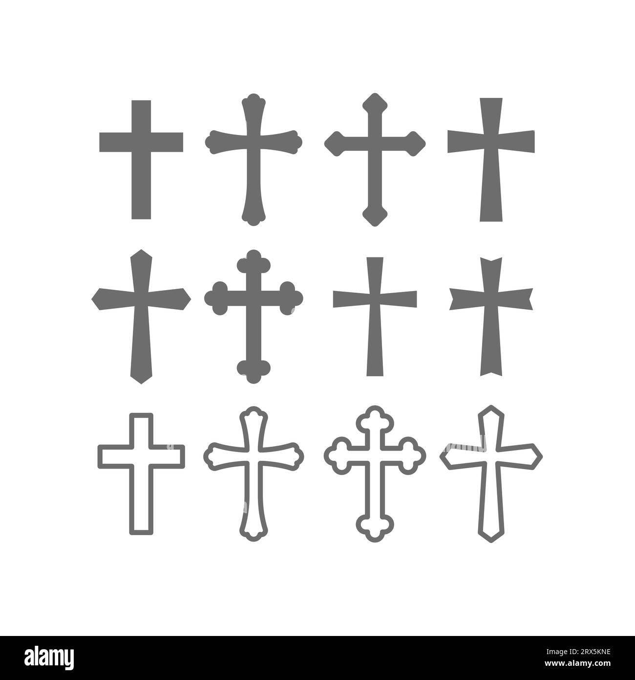 Religious Christian cross vector icons. Religion, orthodox and catholic icon symbol. Stock Vector