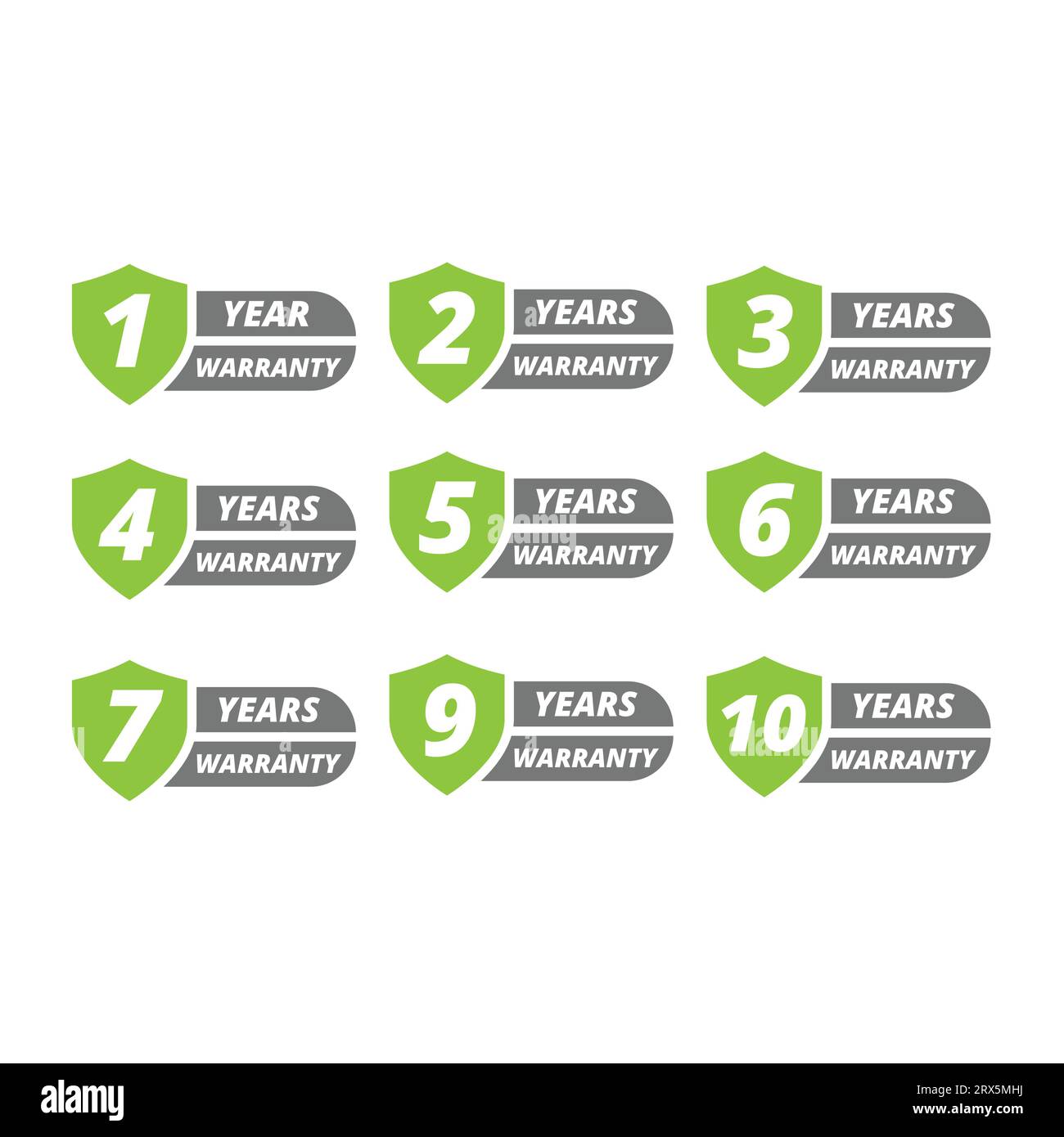 Year or years warranty vector label set. 1,3,5 guarantee shield labels. Stock Vector