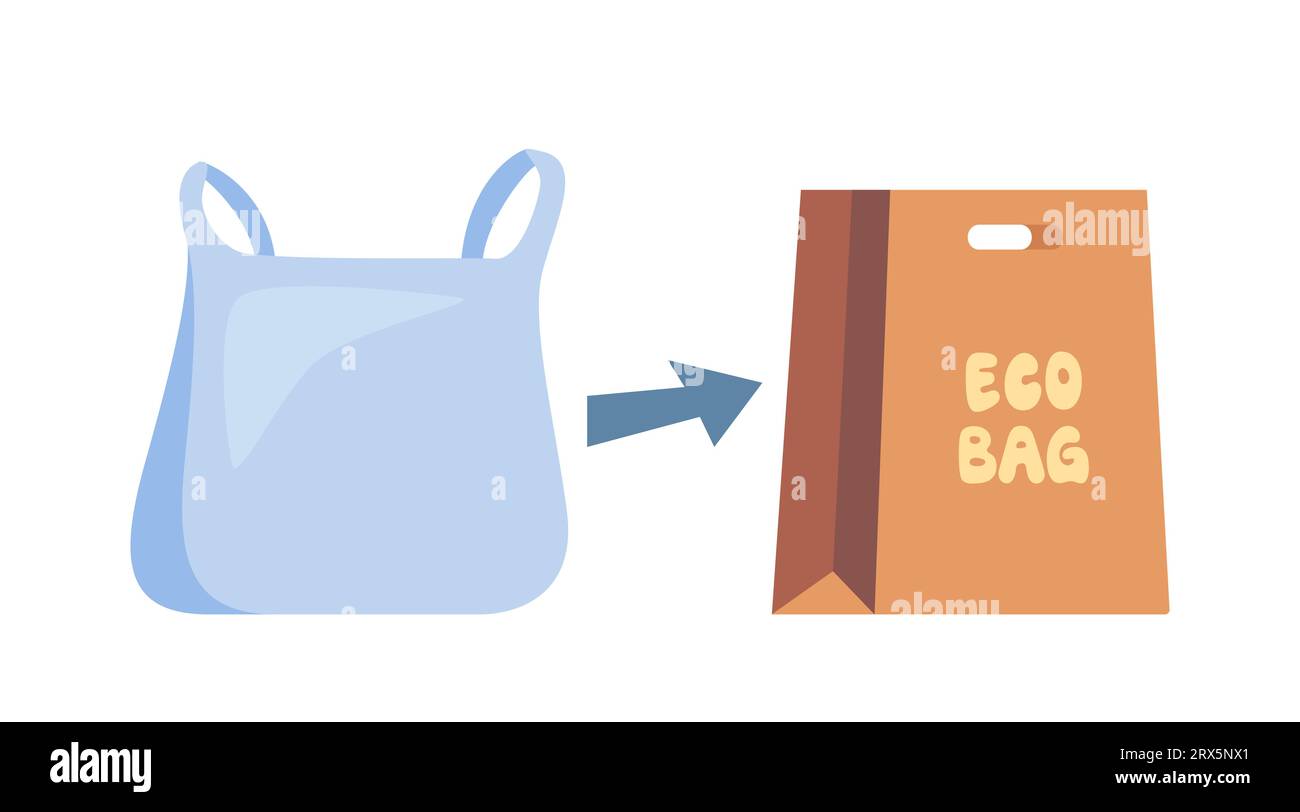 Say no to plastic bags, take paper bag. Pollution problem concept. Stop using disposable