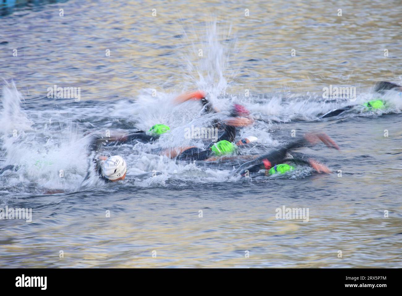 Pontevedra, Spain, September 23th, 2023: Paratriathletes swimming during 2023 Paratriathlon World Championships, on September 23, 2023, in Pontevedra, Spain. Credit: Alberto Brevers / Alamy Live News Stock Photo