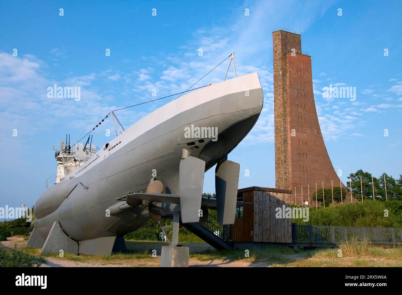 Naval memorial and submarine 'U-995', museum ship, Laboe, Bay of Kiel, Schleswig-Holstein, Germany Stock Photo