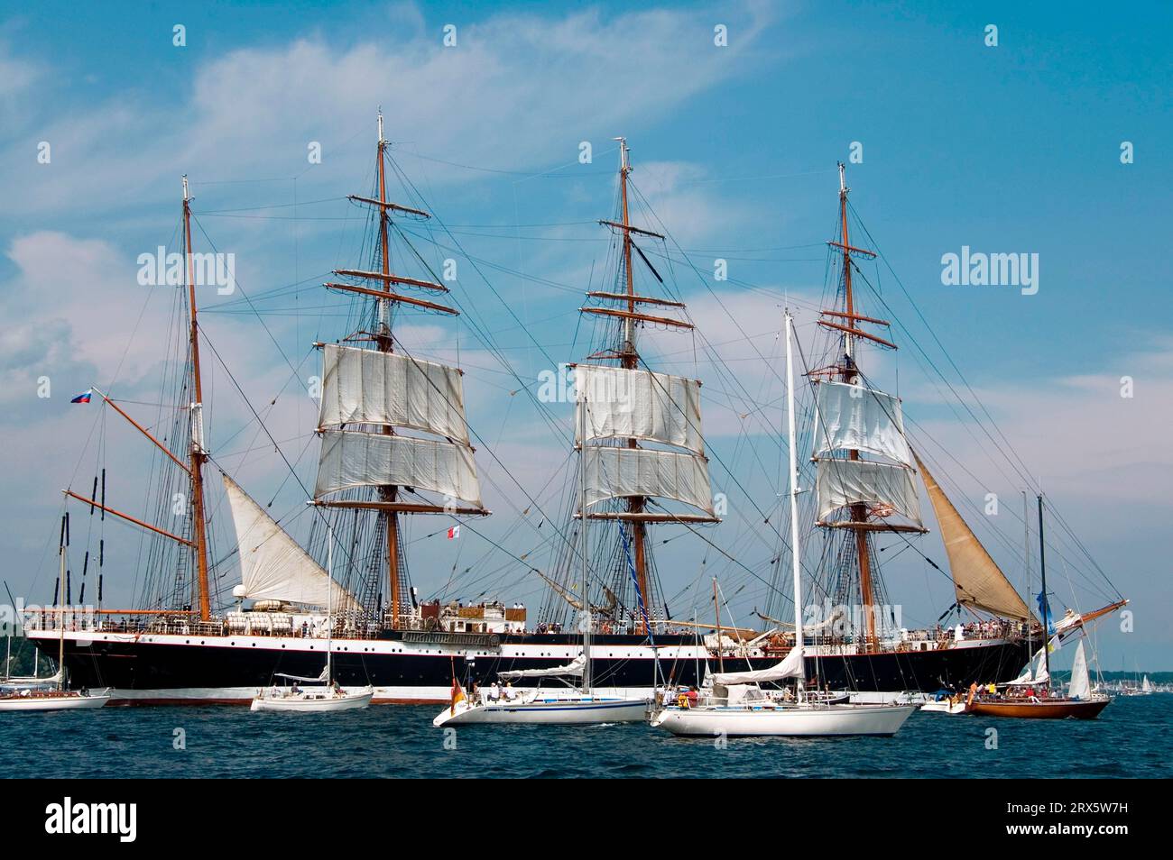 Parade of tall ships with the four-masted barque 'Sedov', Kiel Week, Bay of Kiel, Baltic Sea, Schleswig-Holstein, Germany Stock Photo