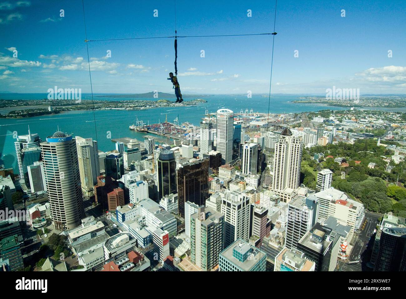 Sky jumping from the top of the Sky Tower, Auckland, North Island, New Zealand, bungee jumping, bungee jumper Stock Photo