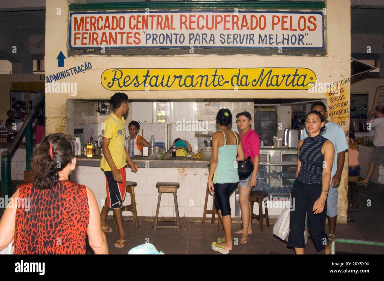 Guests at the restaurant, Central Market 'Mercado Central', Sao Luis, Maranhao State, Brazil Stock Photo