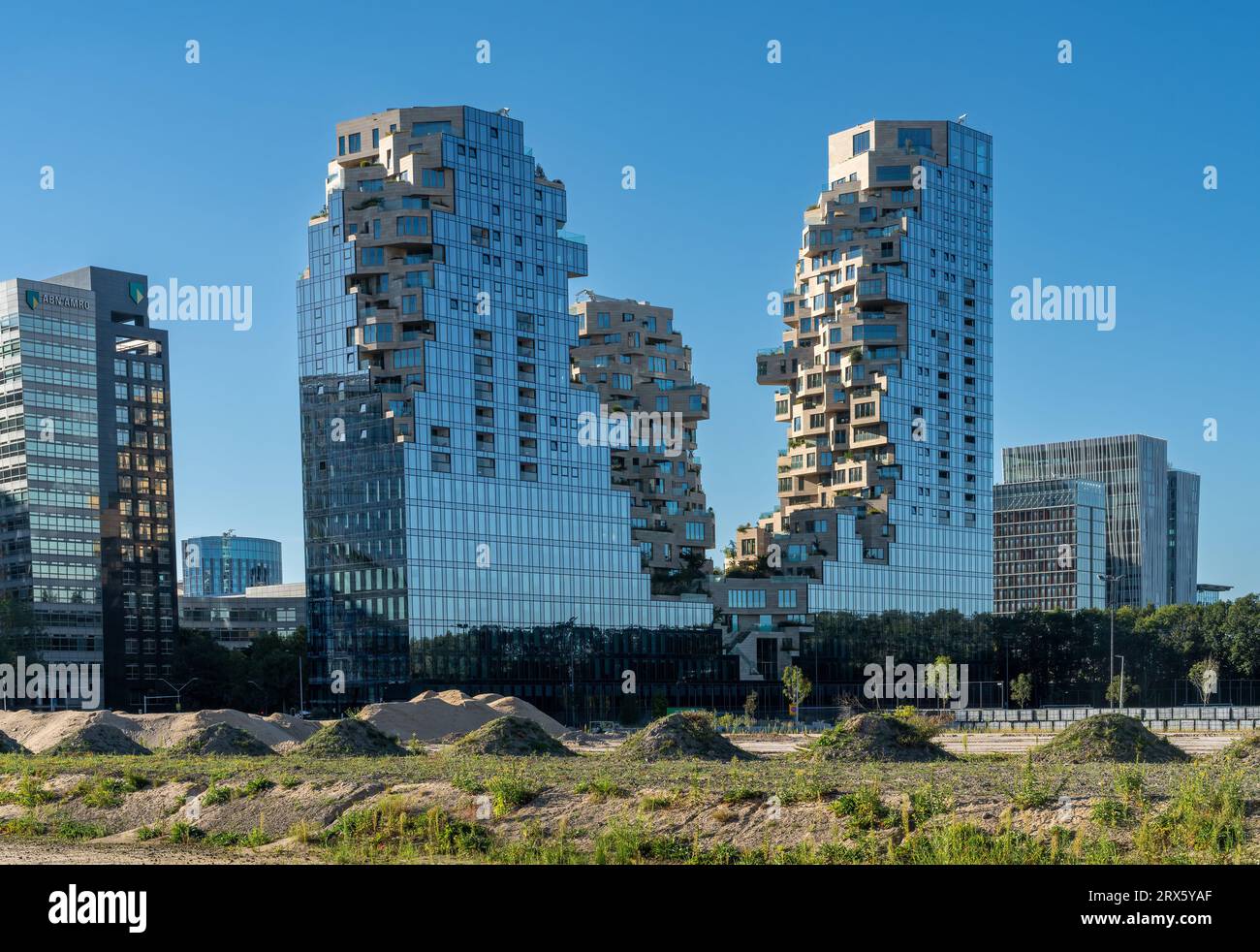 Amsterdam, The Netherlands, 06.09.2023, Residential and office complex The Valley in Amsterdam Zuidas, which consists of three towers designed by arch Stock Photo