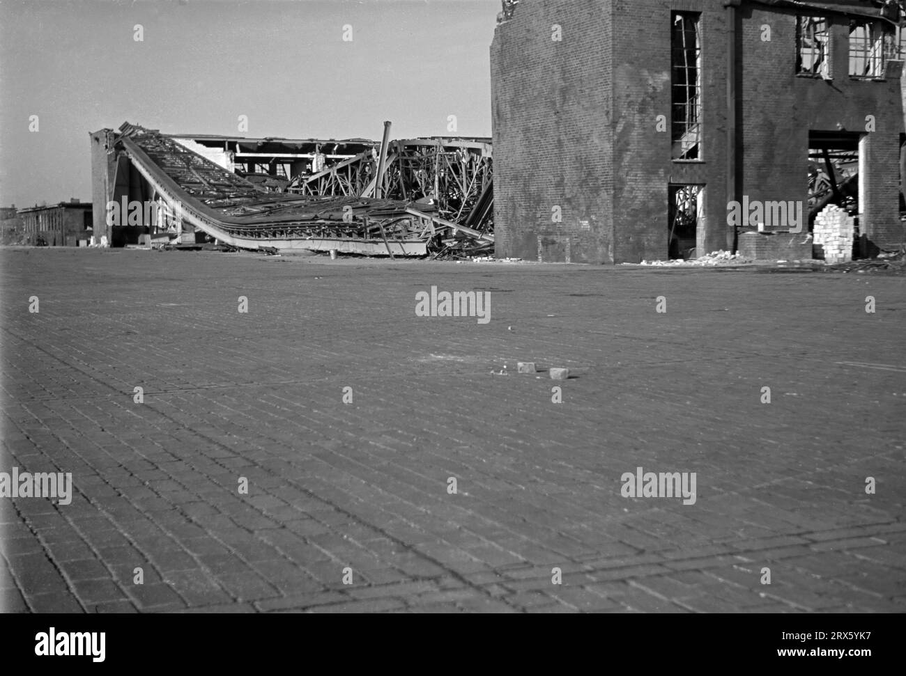 Bomb Damage Luftwaffe Planes Hangars Airfields / Damaged Aircraft Factory / Allied Air Raids in World War II - 1944 / 1945 Stock Photo