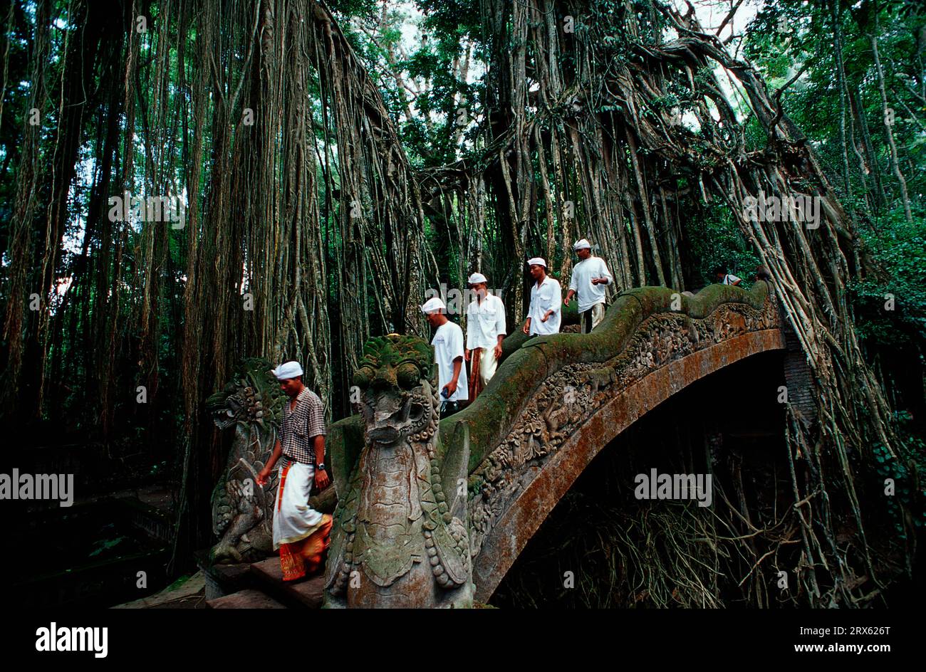 Devotees, Hindu temple Monkey Forest, Ubud, Bali, Indonesia Stock Photo