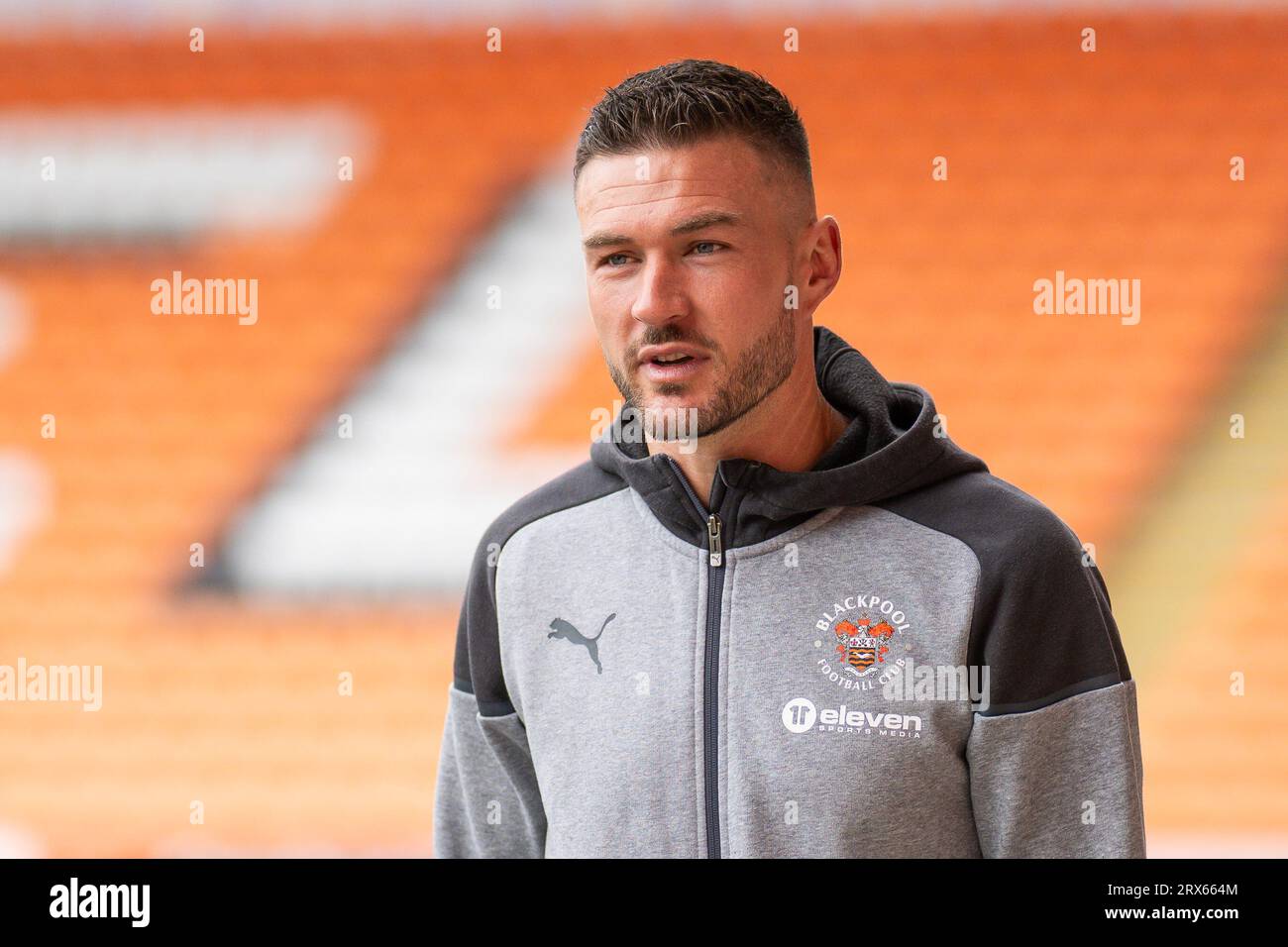 Richard O'Donnell #1 of Blackpool arrives ahead of the Sky Bet League 1 match Blackpool vs Reading at Bloomfield Road, Blackpool, United Kingdom, 23rd September 2023  (Photo by Craig Thomas/News Images) in ,  on 9/23/2023. (Photo by Craig Thomas/News Images/Sipa USA) Stock Photo