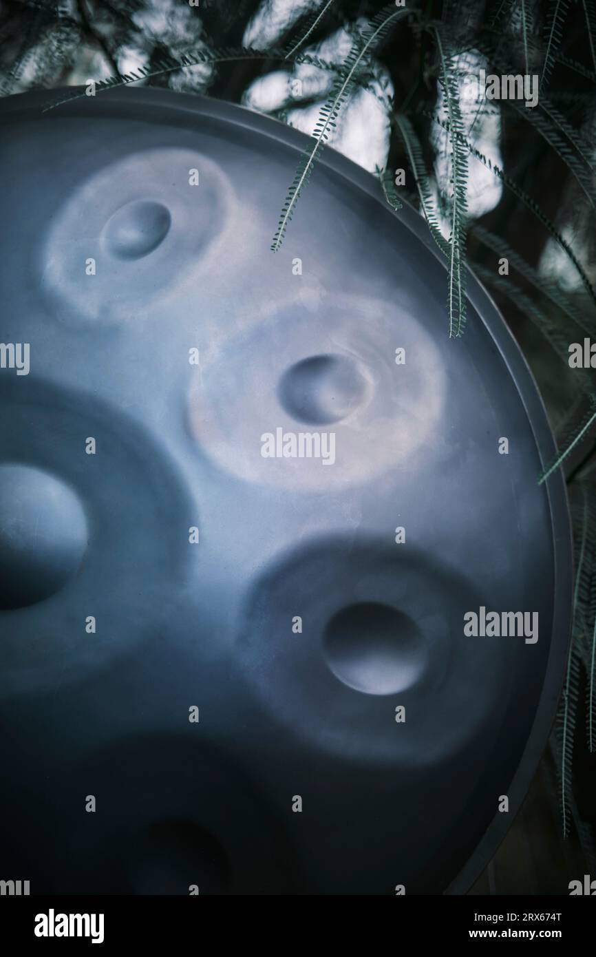 meditative hang handpan close-up Stock Photo
