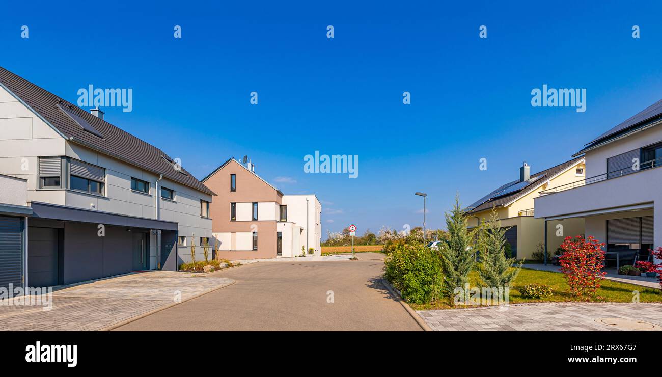 Germany, Baden-Wurttemberg, Waiblingen, Panoramic view of modern suburb in summer Stock Photo