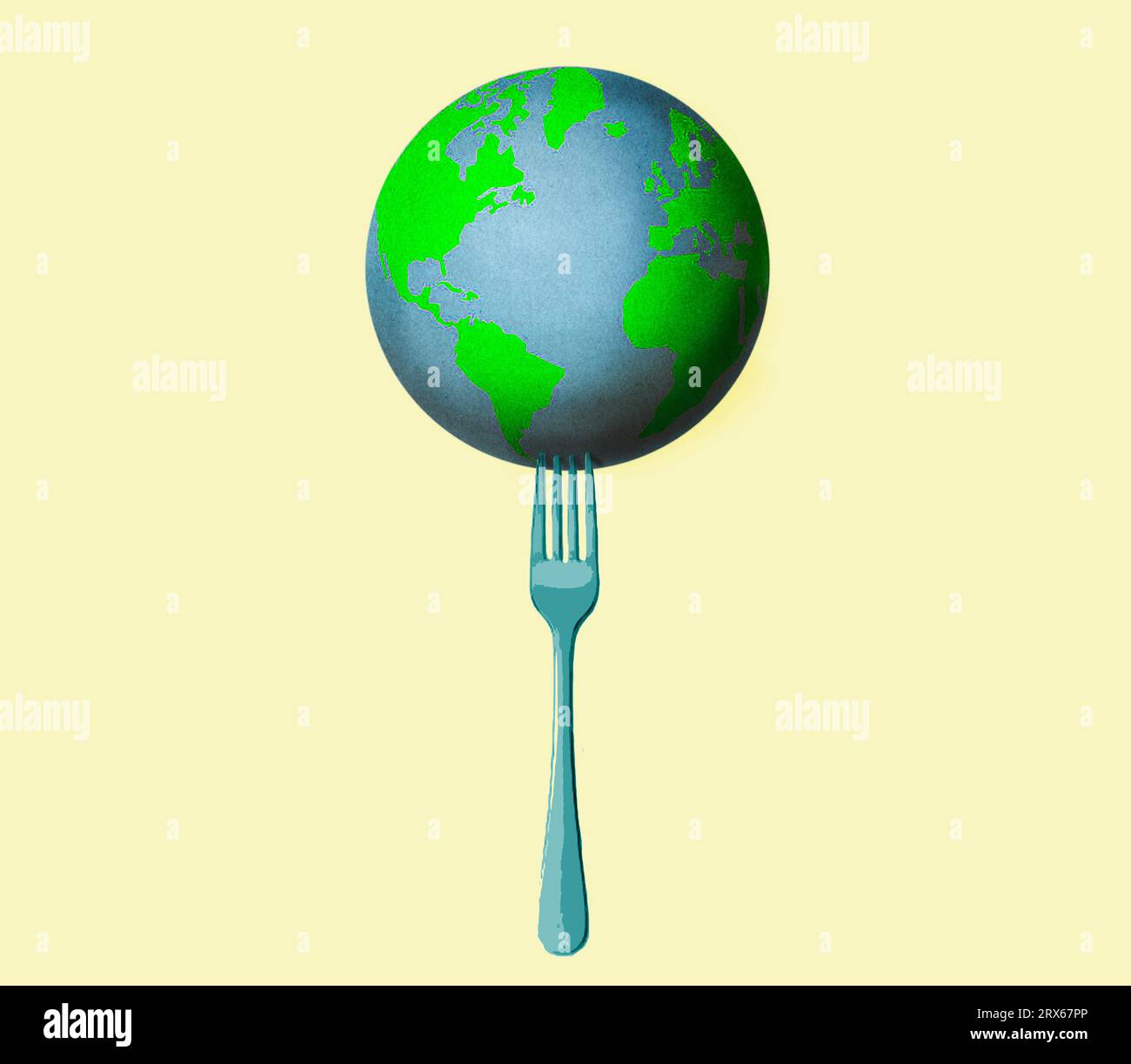 Illustration of Earth on oversized fork Stock Photo Alamy