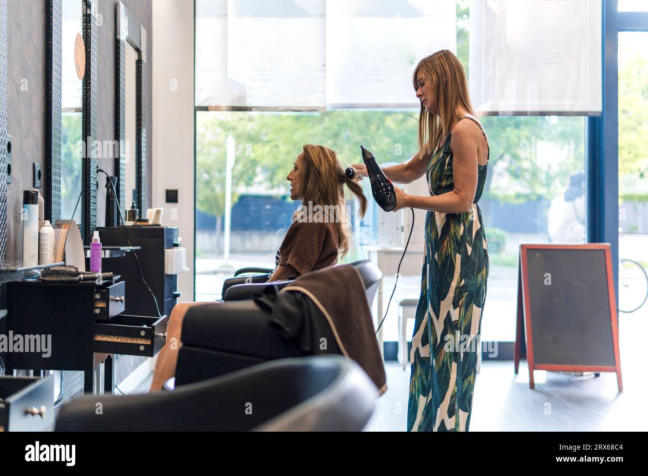 Mature woman hair brush dryer hi-res stock photography and images - Alamy