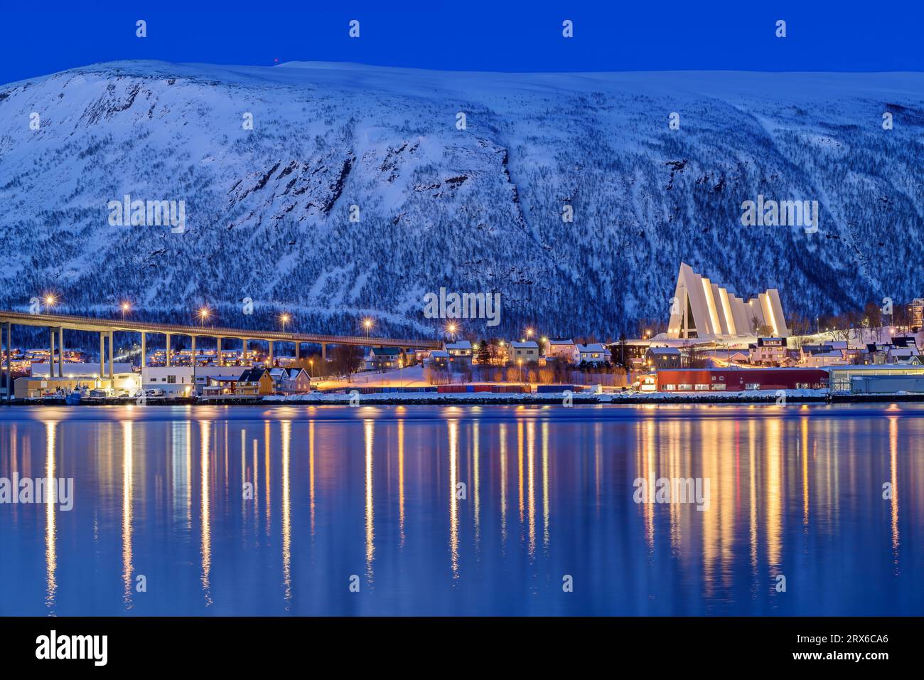 Norway, Troms og Finnmark, Tromso, Tromsdalen neighborhood during polar night Stock Photo