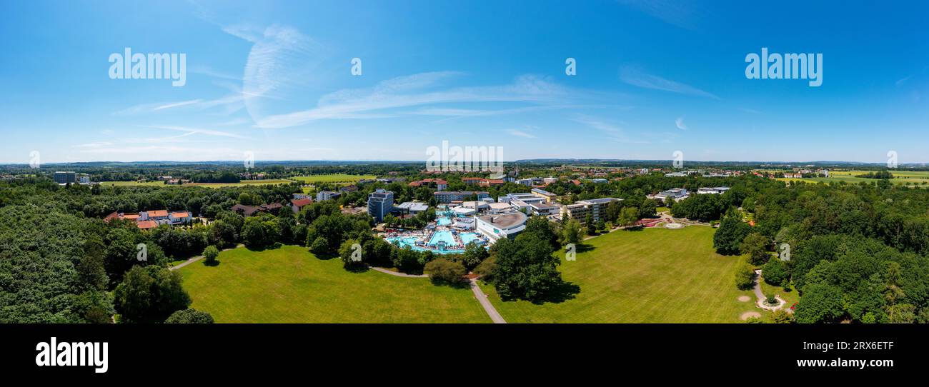 Germany, Bavaria, Bad Fussing, Drone panorama of Europa Therme spa Stock Photo