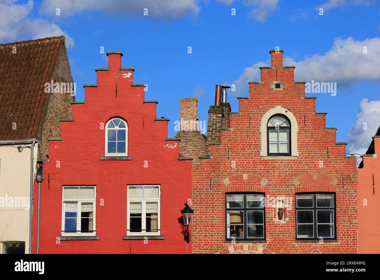 Belgium, West Flanders, Bruges, Facades of historic townhouses Stock Photo