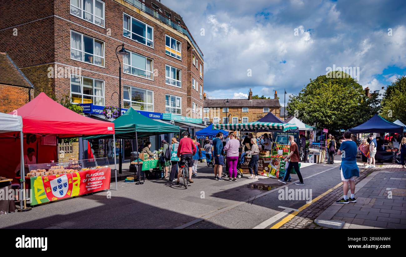 London, England, Aug 27th, view of the market of Wimbledon Village
