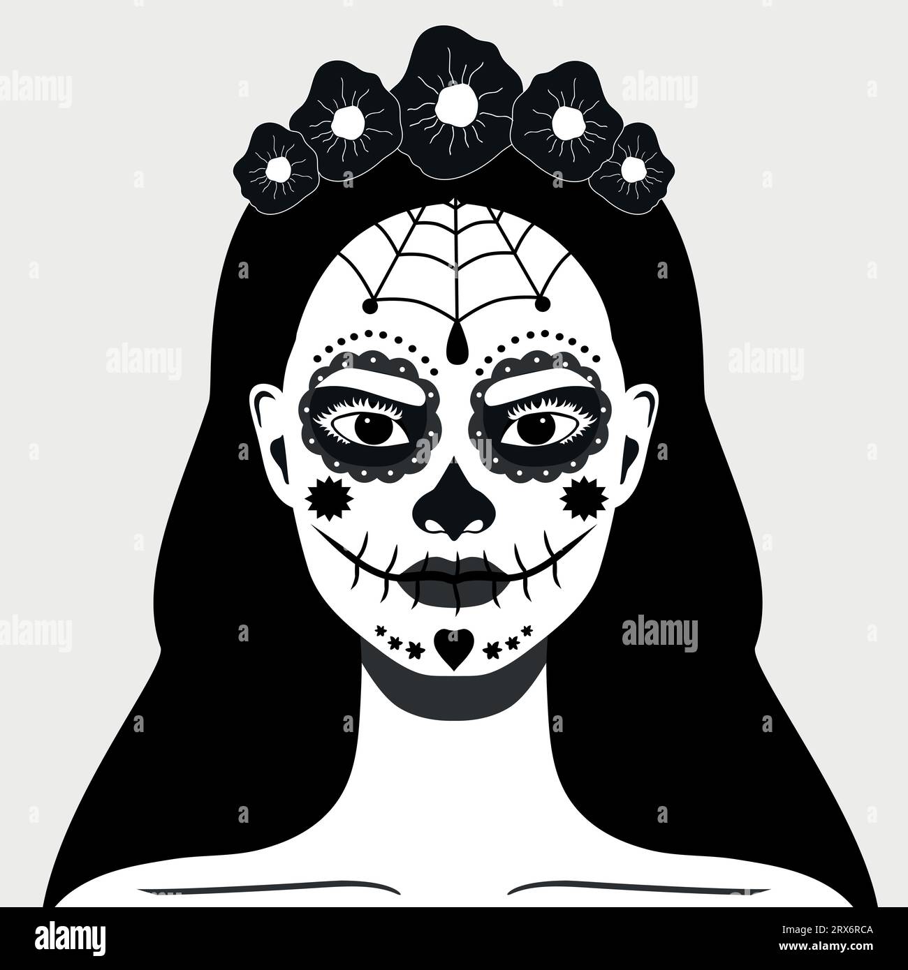 Woman with a makeup of sugar skull. Day of the Dead celebration. Dia de los Muertos. Vector illustration Stock Vector