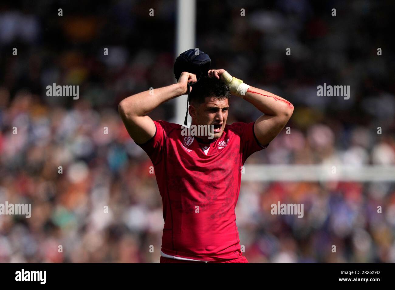 Georgia's Tornike Jalagonia during the Rugby World Cup Pool C match between  Georgia and Portugal at the Stadium de Toulouse in Toulouse, France,  Saturday, Sept. 23, 2023. (AP Photo/Lewis Joly Stock Photo -
