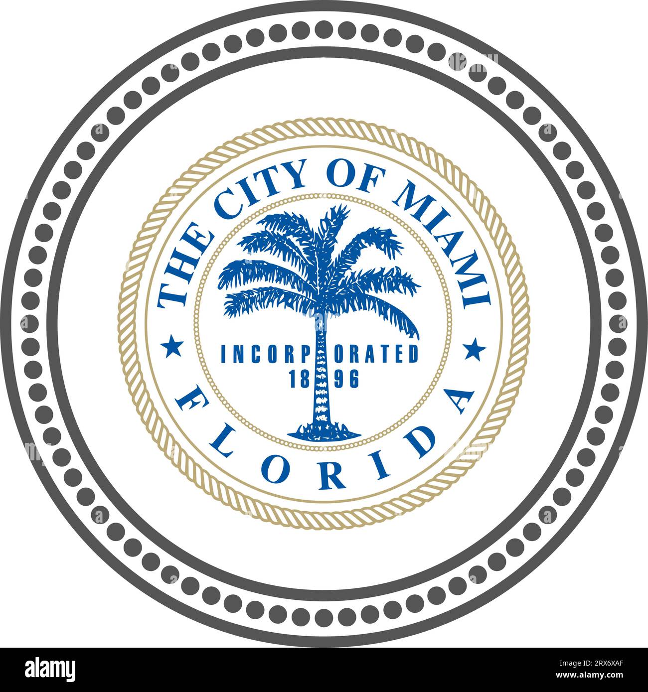 Bright stamp with the symbol of the city of Miami in Florida. Stock Vector