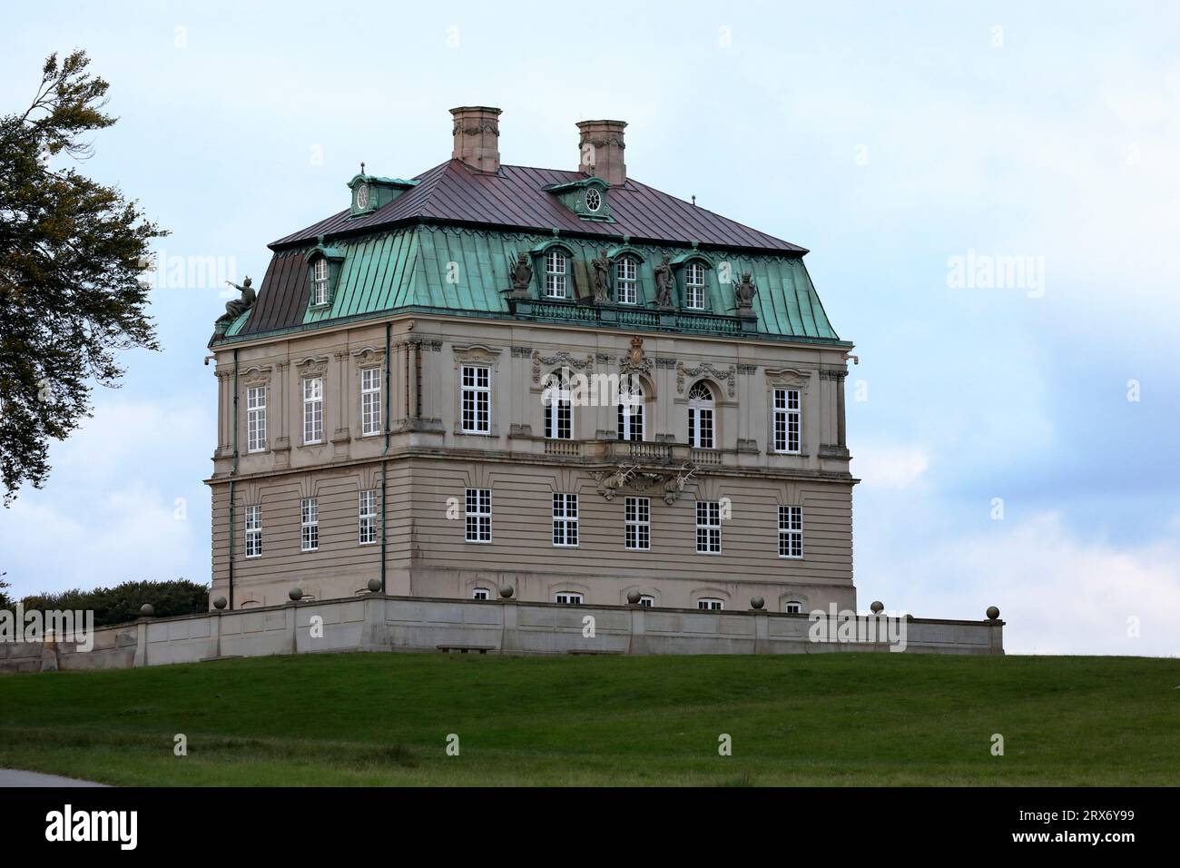 Rear view of the Hermitage, Christian VI's hunting lodge in Dyrehavn deer park, Copenhagen Stock Photo