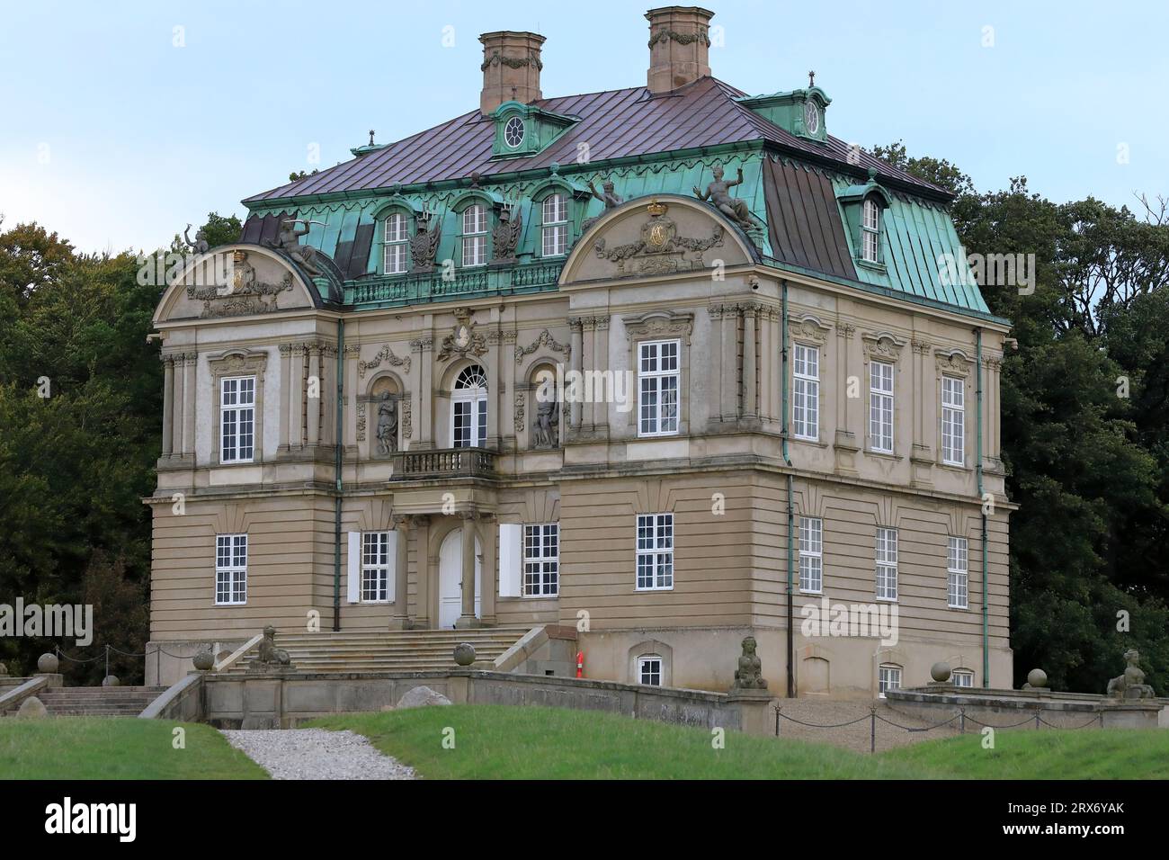 Front view of the Hermitage, Christian VI's hunting lodge in Dyrehavn deer park, Copenhagen Stock Photo