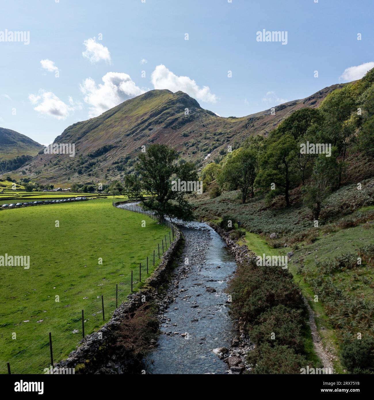 river derwent in the seathwaite valley borrowdale lake district looking ...