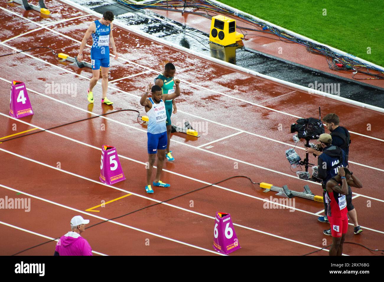 Nethaneel MitchellBlake competing in the mens 200 metres semifinal at
