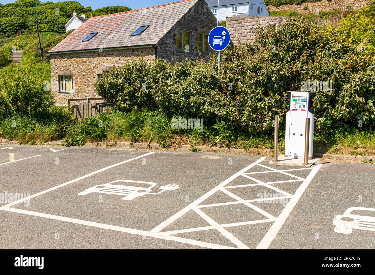 EV electric vehicle charging points in the car park at Nolton Haven
