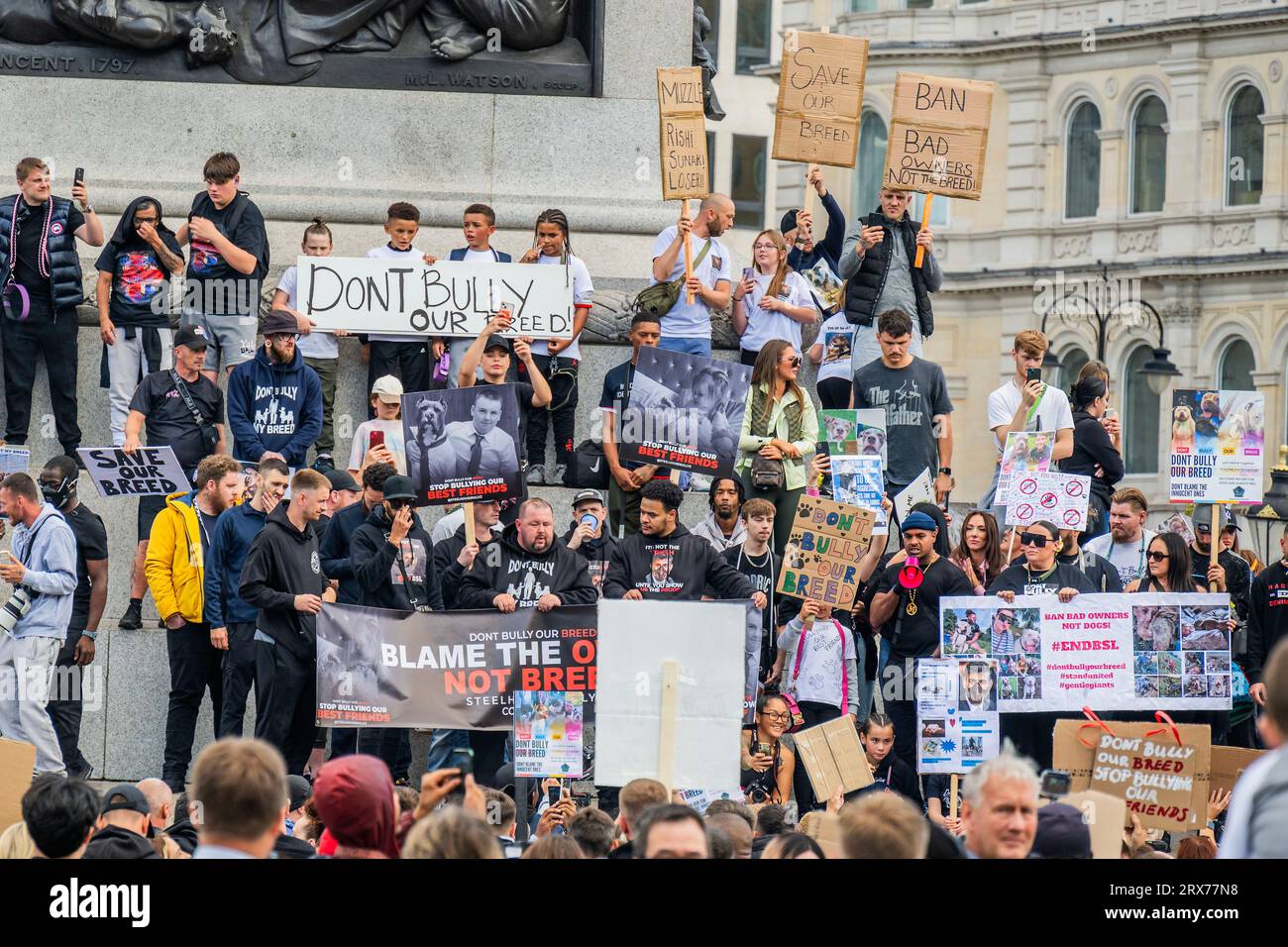 London, UK. 23rd Sep, 2023. A dont bully our breed march, protesting about Rishi Sunak's announcement that the governement will ban XL Bully dogs after a series of attacks by the breed. Credit: Guy Bell/Alamy Live News Stock Photo