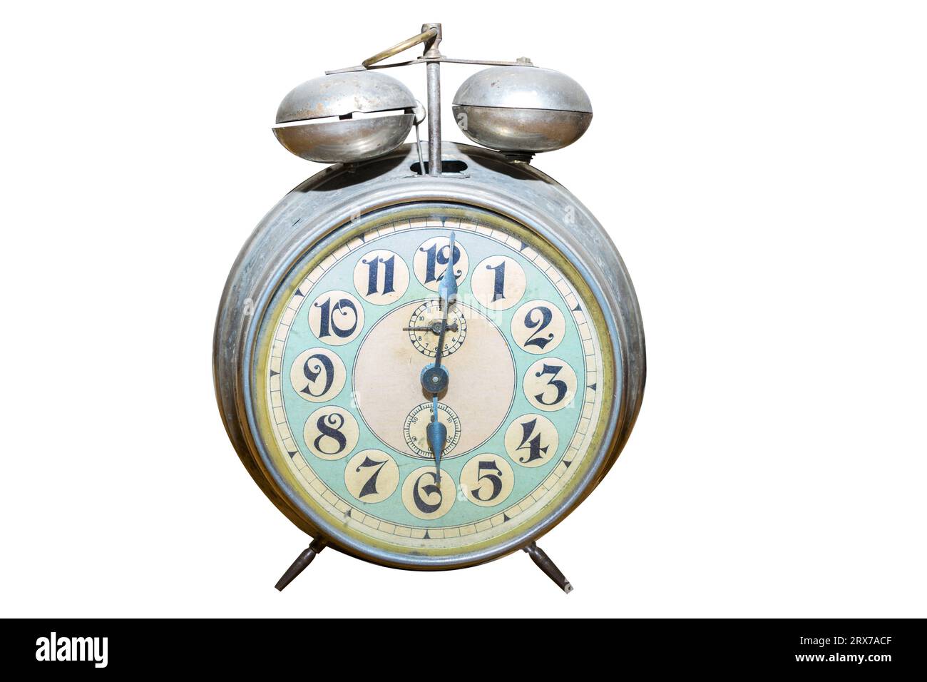 vintage alarm clock isolated on white background Stock Photo