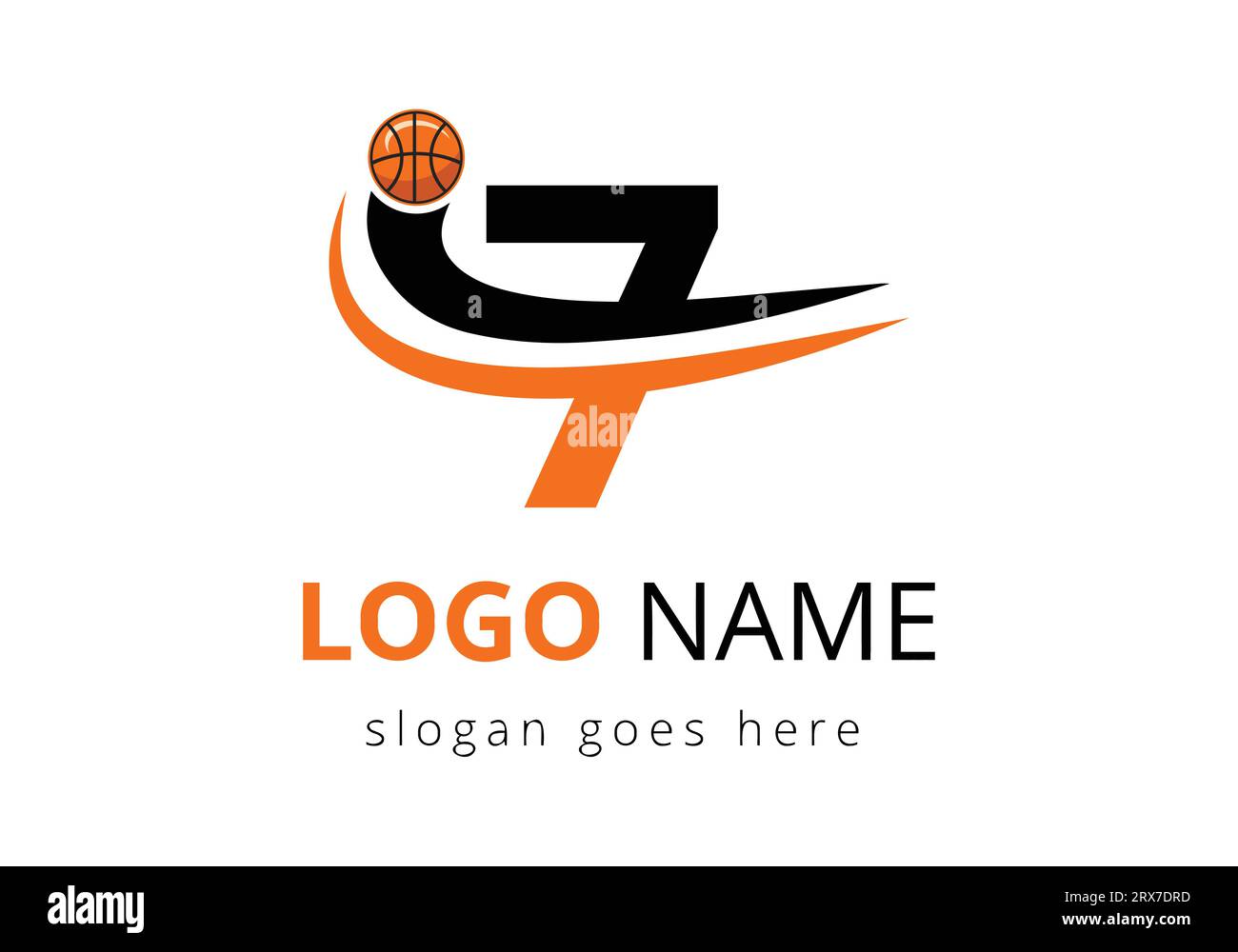7 Letter Logo With Basketball Ball. Sports Symbol Vector Template Design Stock Vector