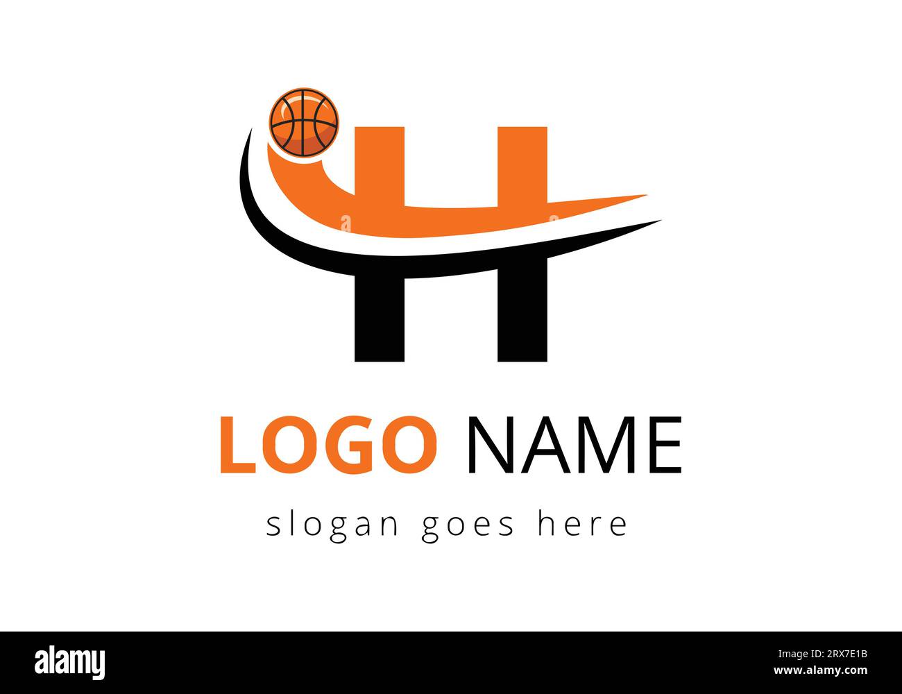 H Letter Logo With Basketball Ball. Sports Symbol Vector Template