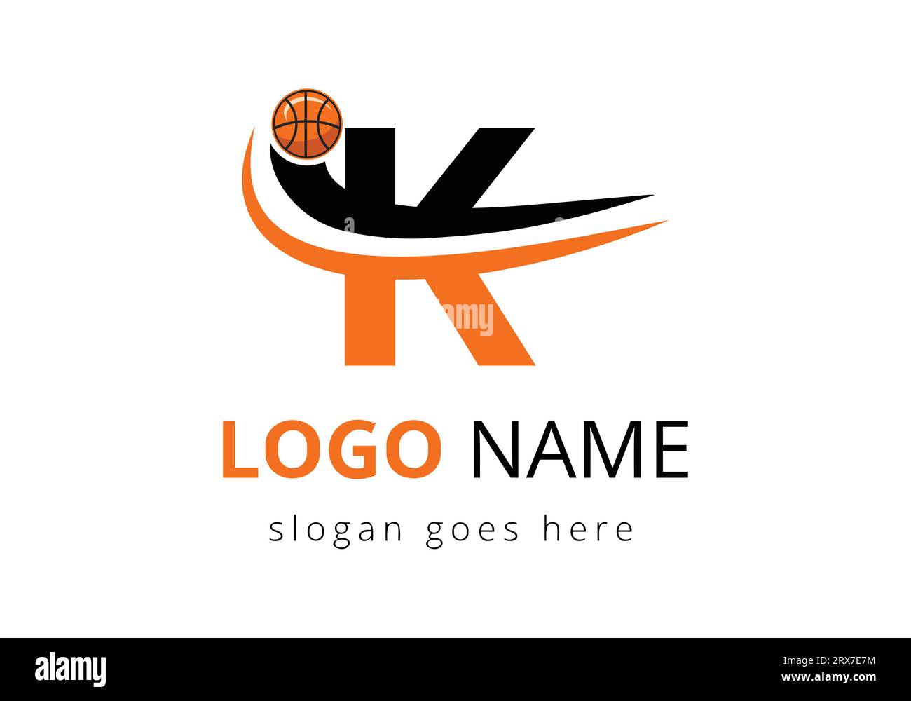 K Letter Logo With Basketball Ball. Sports Symbol Vector Template Design Stock Vector
