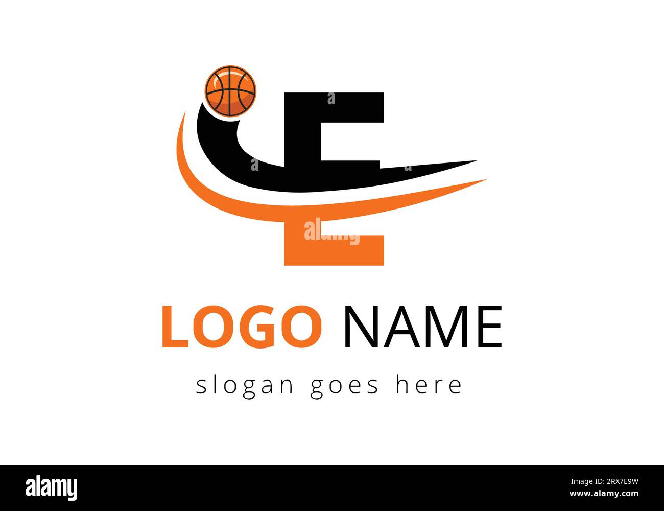E Letter Logo With Basketball Ball. Sports Symbol Vector Template Design Stock Vector