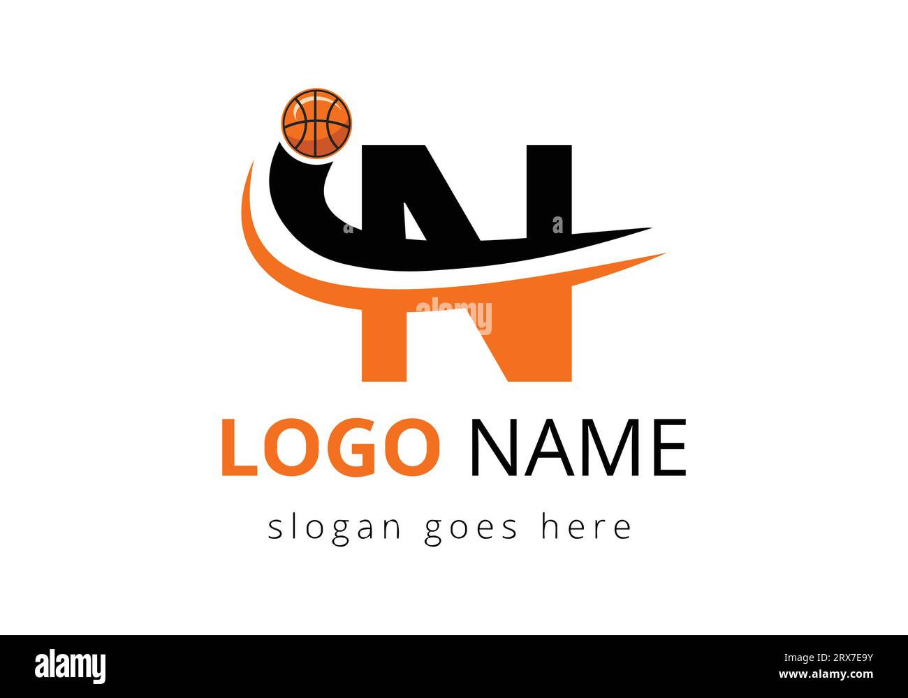 N Letter Logo With Basketball Ball. Sports Symbol Vector Template Design Stock Vector