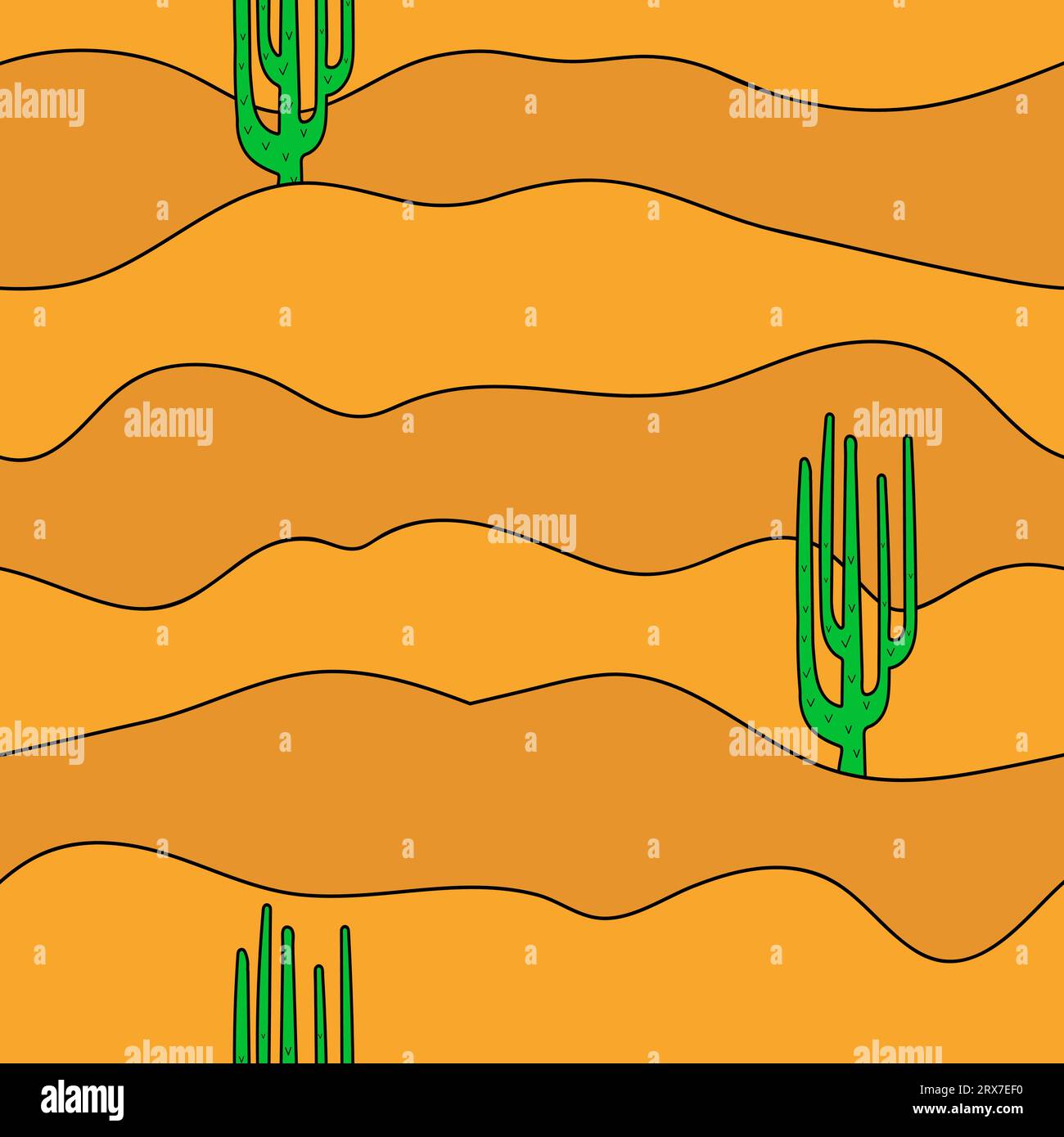 Vector seamless pattern. Desert with cacti. Sand Stock Vector