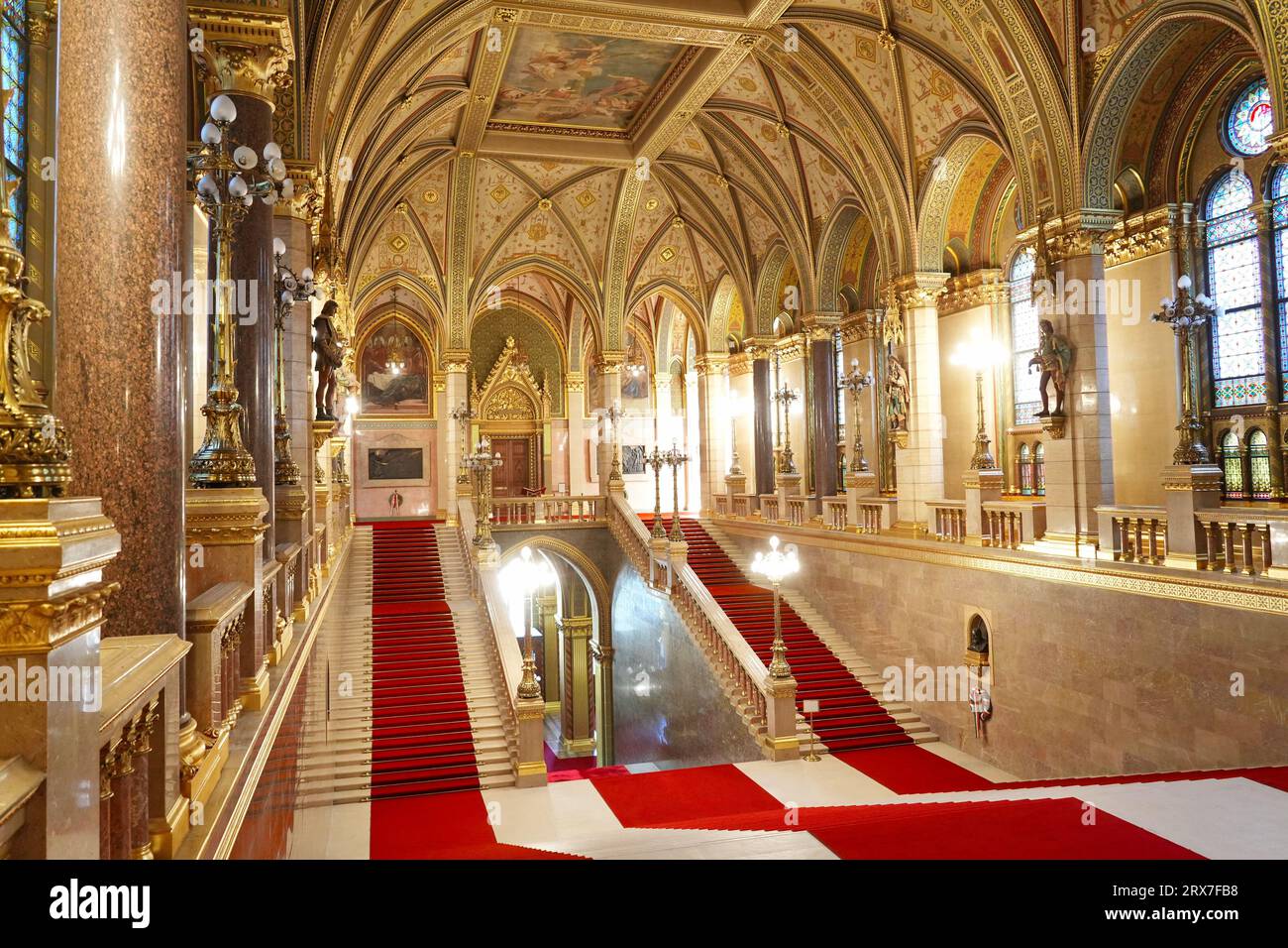 Budapest, Hungary - August 22, 2023: Interior of the Hungarian Parliament building Stock Photo