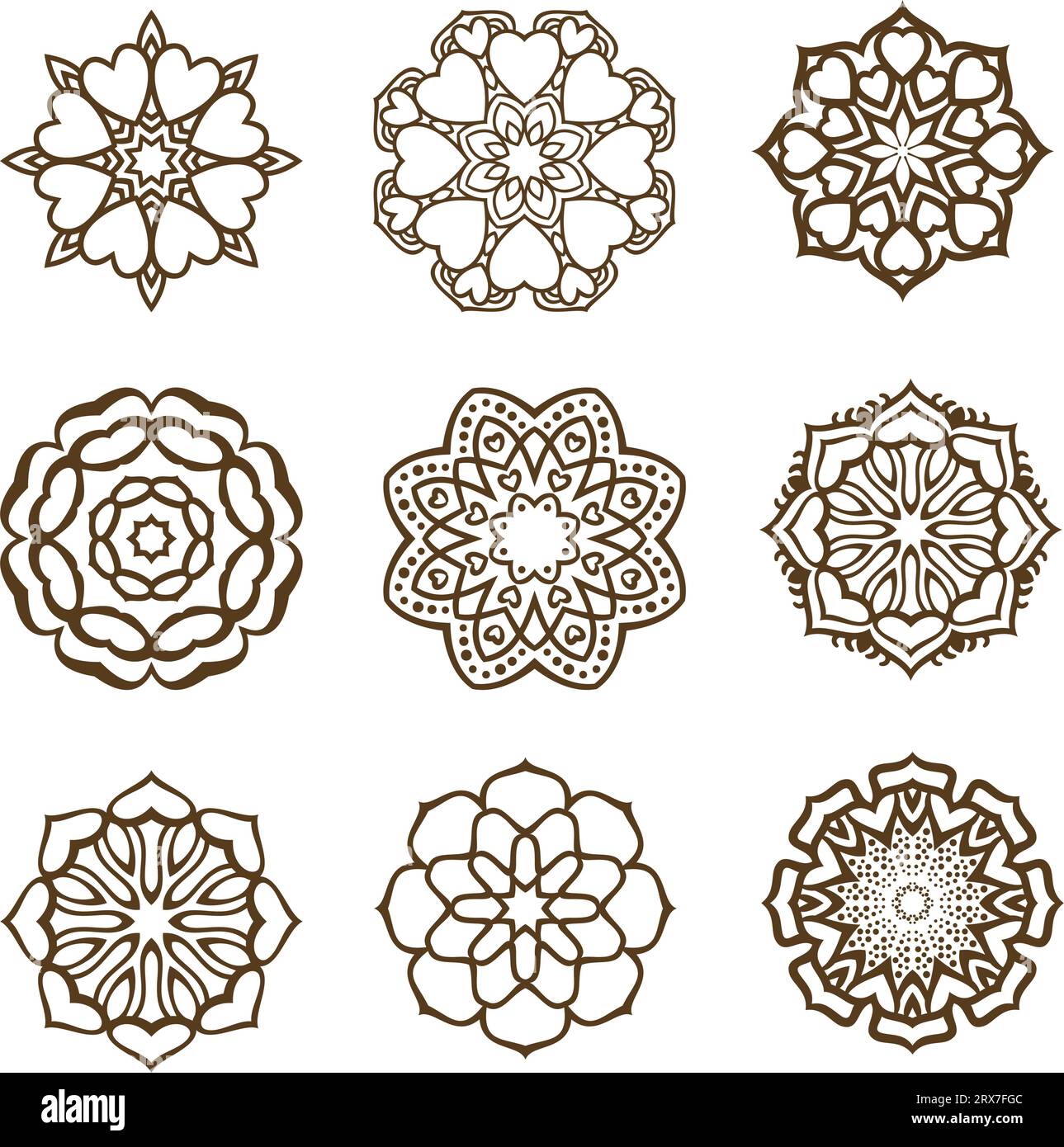 Round flower ornament, Isolated design element set, Vector illustration Stock Vector