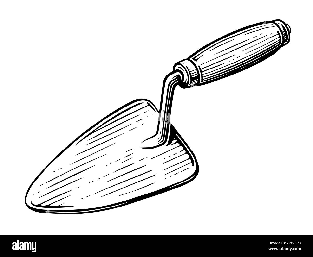 Construction trowel with wooden handle. Working tool for housework or repairs. Sketch illustration Stock Photo