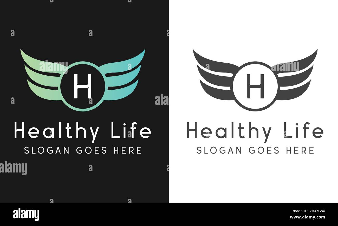 Healthy Life Initial Letter H with Wings Logo Design Medical Health