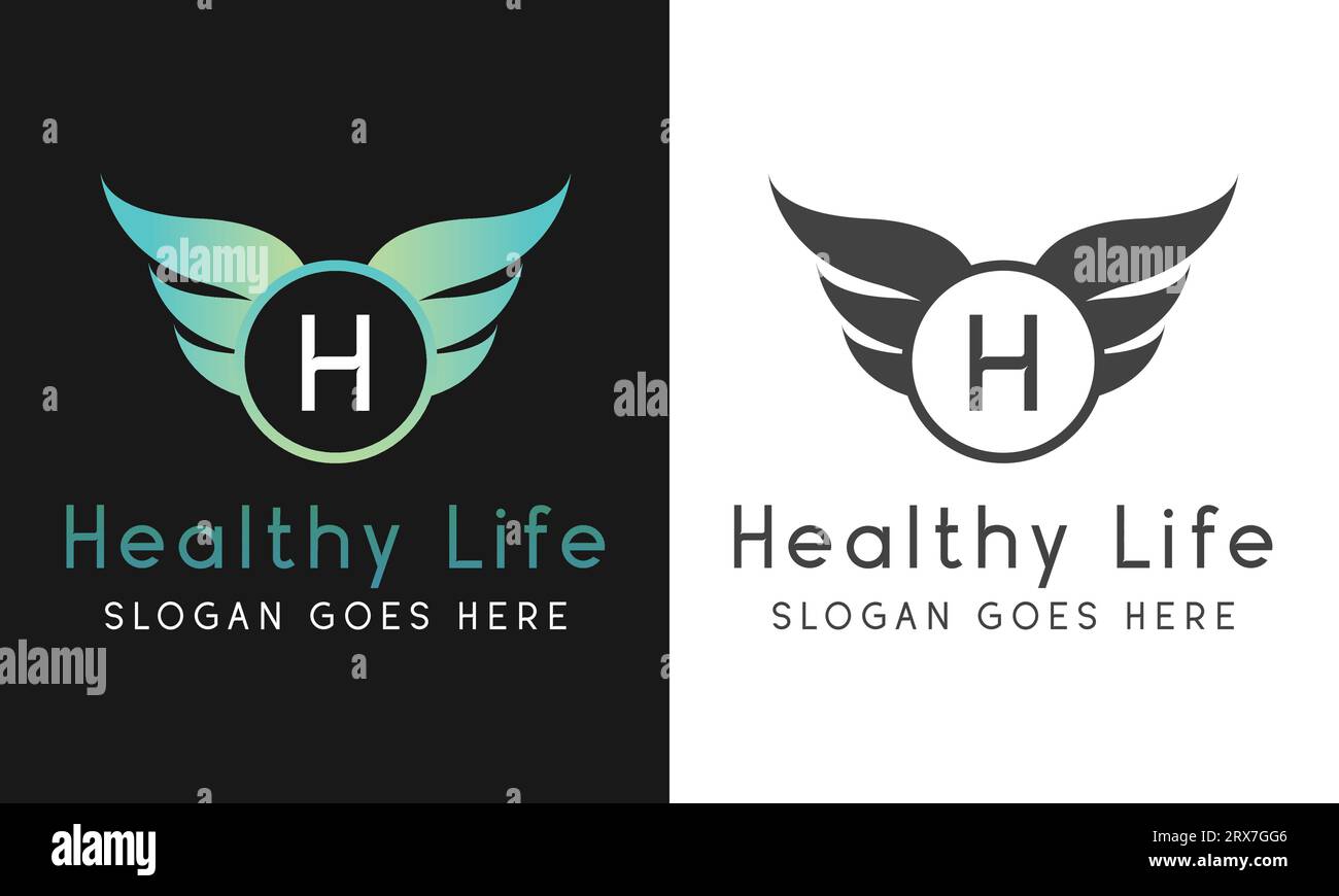 Healthy Life Initial Letter H with Wings Logo Design Medical Health