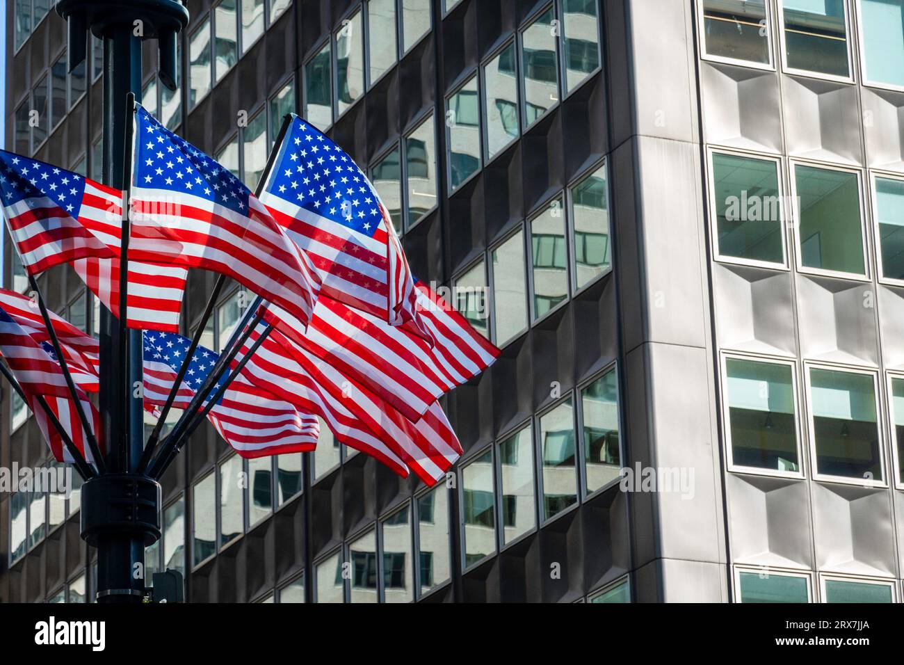 Patriotic American Flags decorate a Lamppost on Park Avenue, Midtown ...