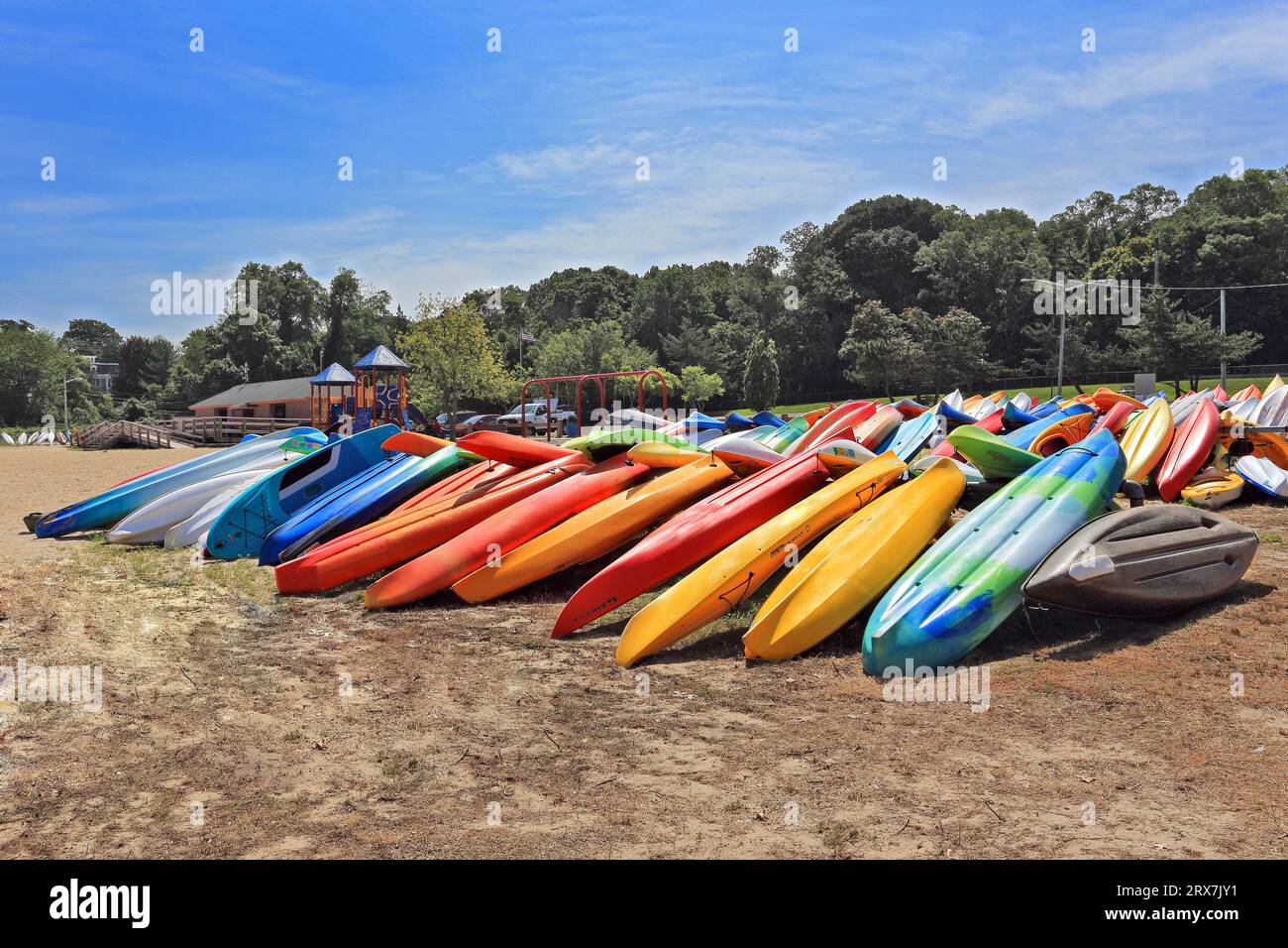 Stored kayaks Huntington harbor Long Island, NY Stock Photo Alamy