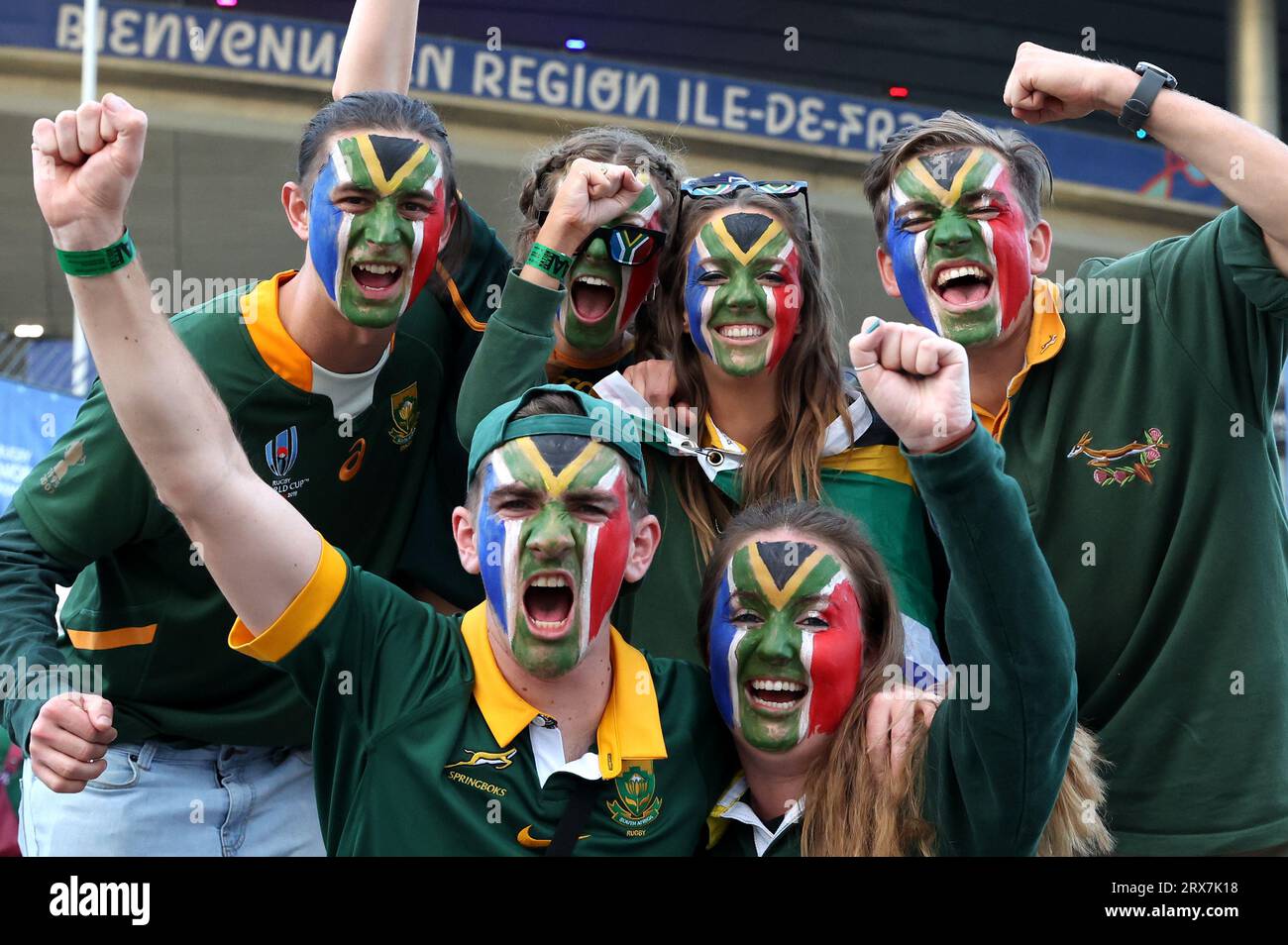 South Africa fans with face paint on before the Rugby World Cup 2023 ...
