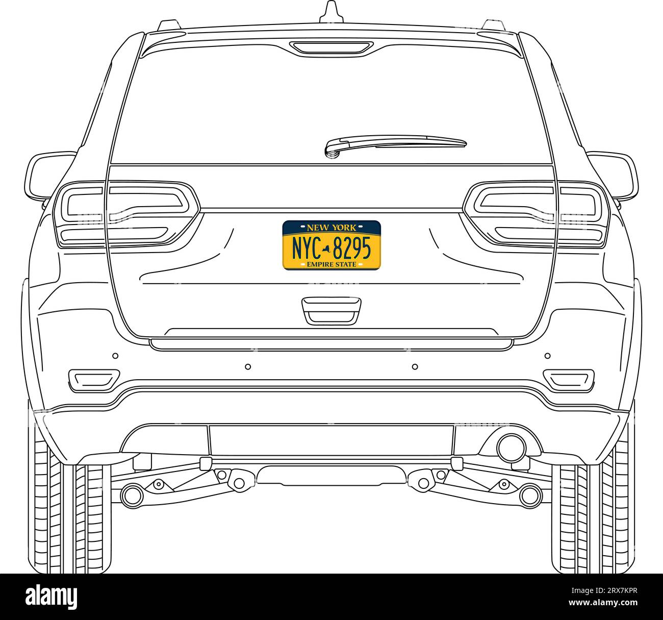 New York State car license plate in the back of a car, USA, United States, vector illustration Stock Vector